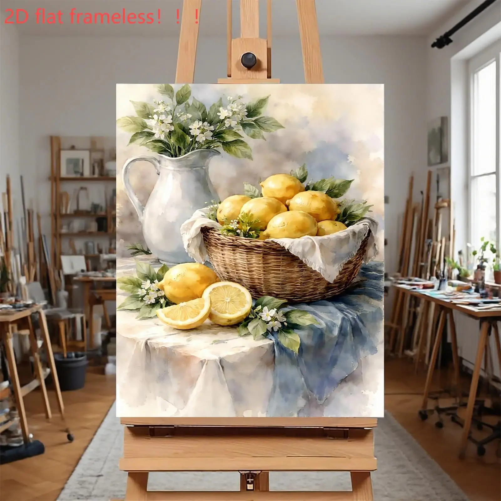 Professional Art Use 1pc Frameless Adult Digital Painting Kit, Fresh Still Life of Lemons And Flowers in a Basket, Includes C