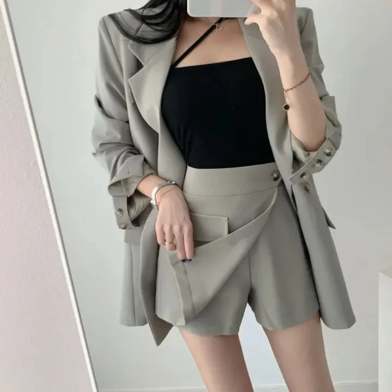 

UNXX Spring Autumn Retro Casual Short Blazers Hip Skirt Suit Commuter Solid Color Loose Suit Jacket + Overskirt Two-piece Set