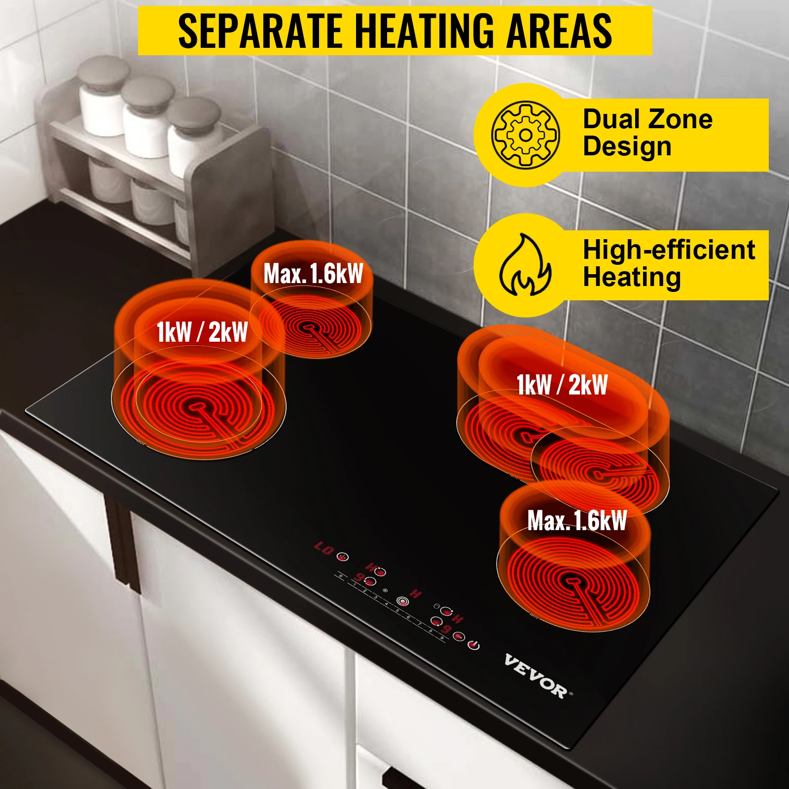 VEVOR 4/5เตาไฟฟ้าเตาเตาไฟฟ้า9ระดับ & Sensor Touch Control แก้ว240V
