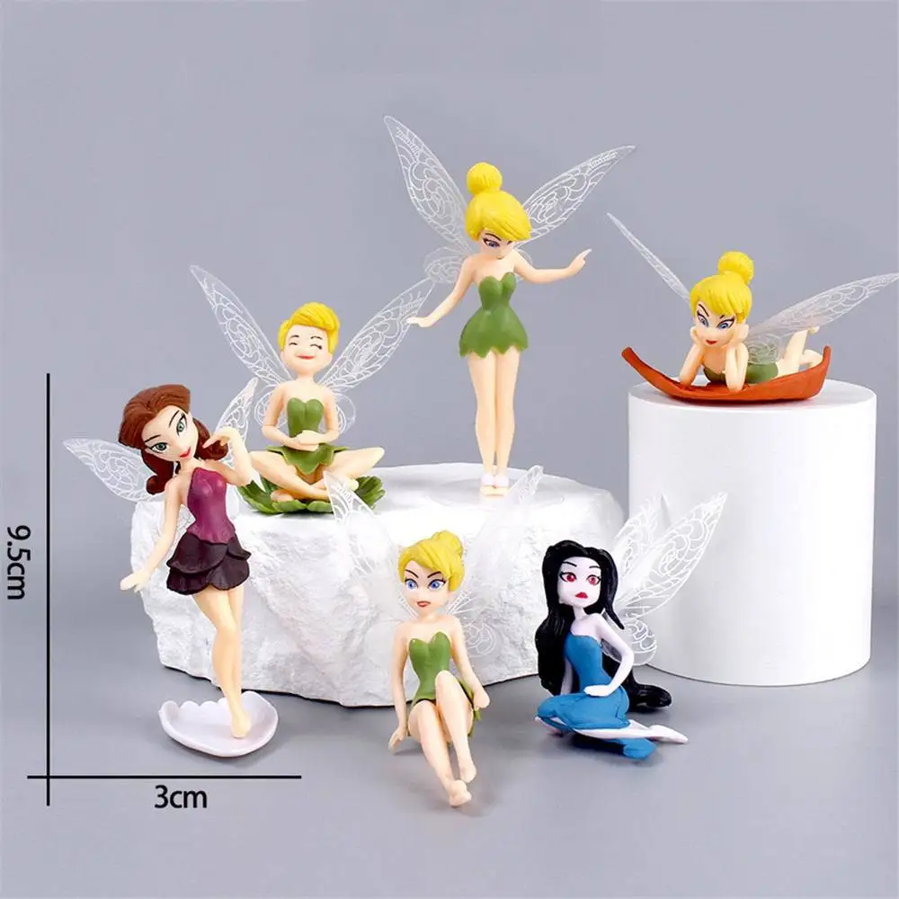 6Pcs Flower Fairy Flying Wing Family Artificial Home Garden Cake Decor Ornament Kawaii Children Gift Set di bambole giocattolo da collezione