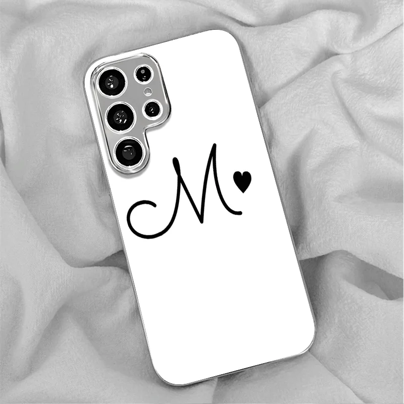 Minimalist Heart Letter M New Electroplated Silver Phone Case for Samsung Galaxy S26/S25/S24/S23 Ultra /S22 Ultra/S20 Ultra