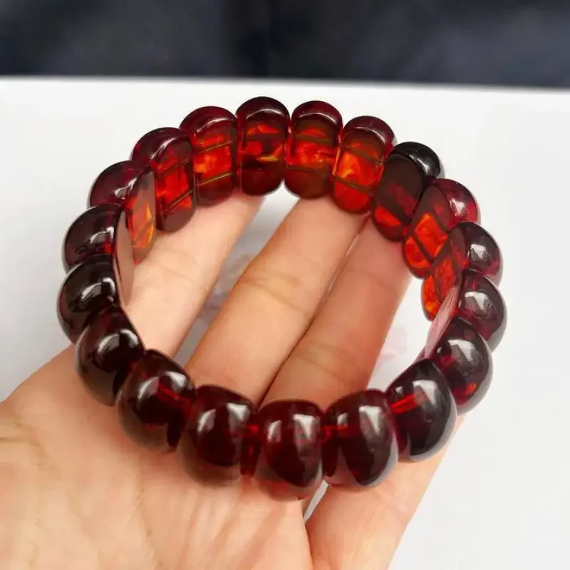 Genuine Baltic Amber Bracelet Men Women Healing Gemstone Fine Jewelry Natural Red Blood Amber Wide Bracelets Bangle Ladies Gifts