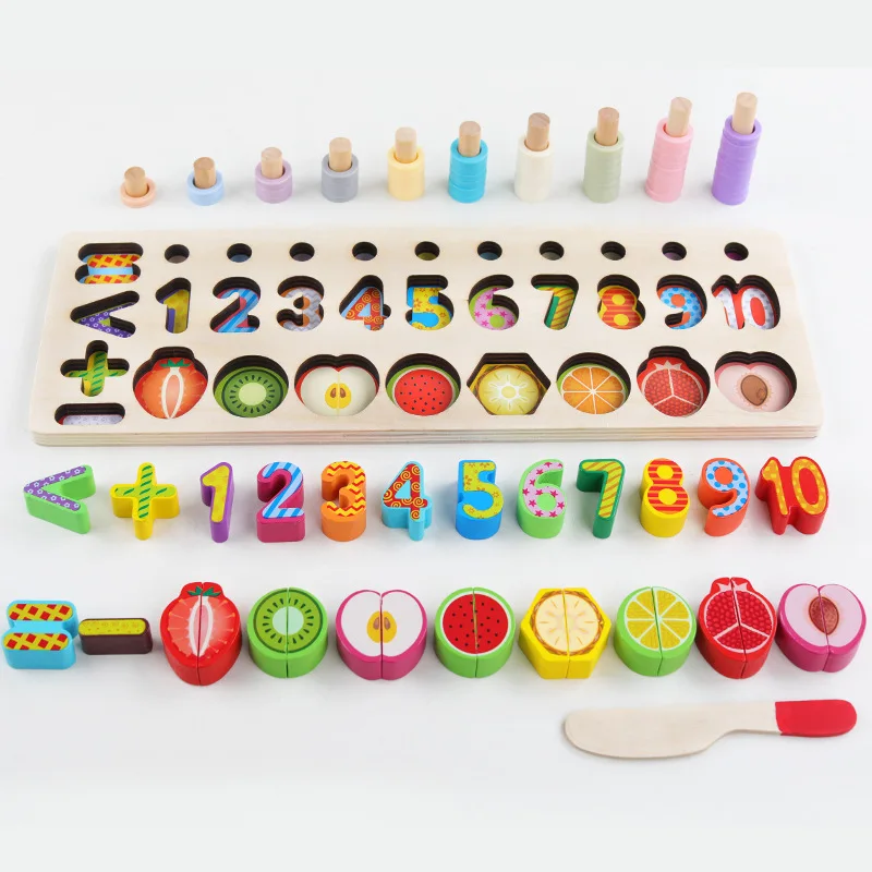 NEW Wooden Toys Montessori Educational  Board Math Fishing Count Numbers Matching Digital Cut Fruit  Education Toy Gifts