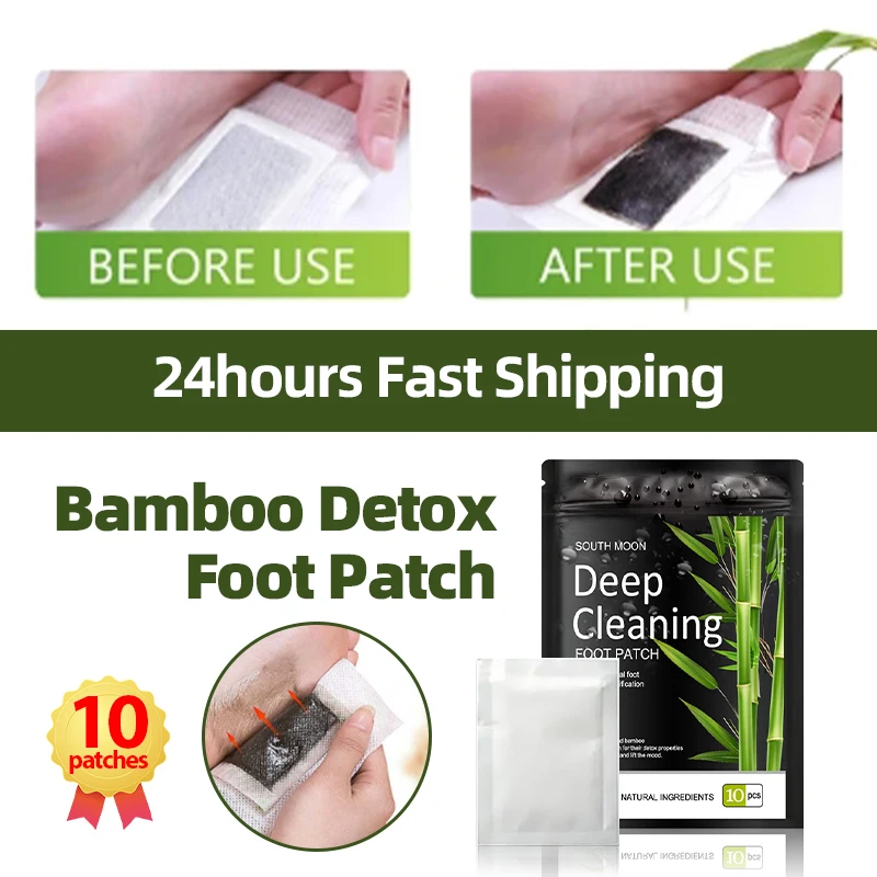 

Detox Foot Patches Natural Bamboo Ginger Sticker Body Toxin Detoxification Deep Cleansing Slimming Stress Relief Feet Pads 10Pcs