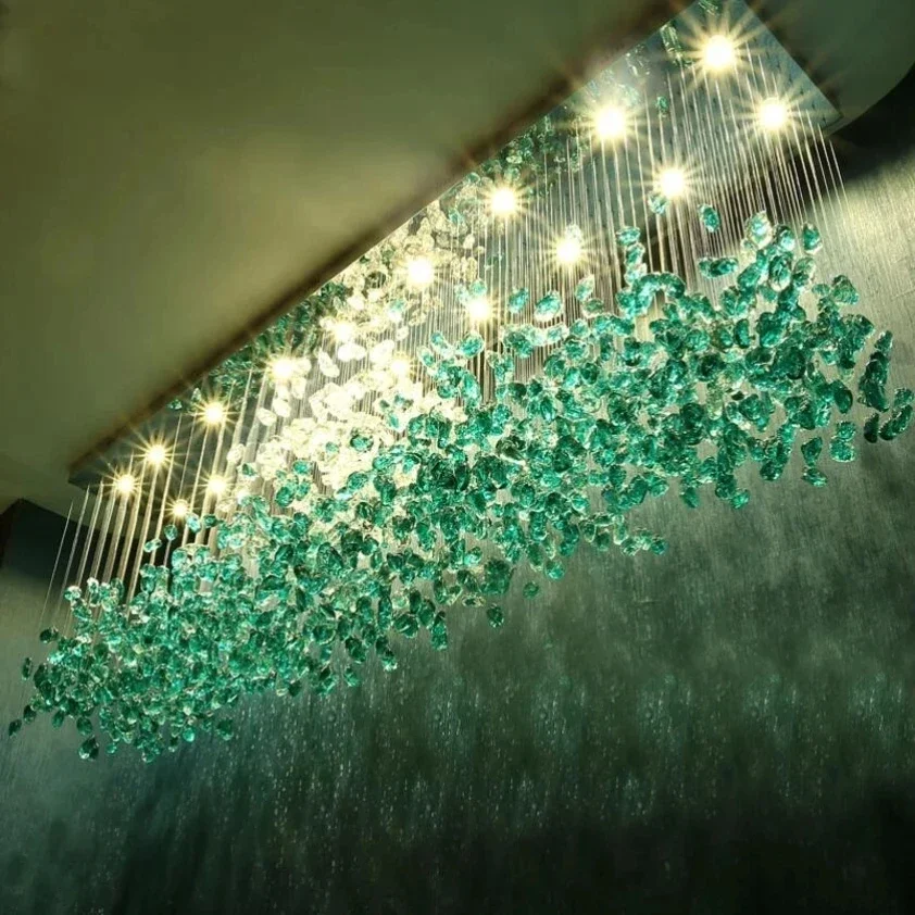 Imagem -02 - Modern Stone Crystal Led Chandelier Lâmpadas Suspensas para Sala de Estar Lobby Grande Luxo Grande Luminárias Interior Decoração de Casa