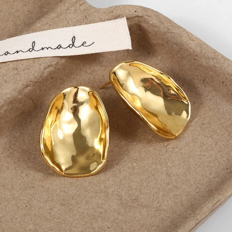 

Real 925 Sterling Silver Irregular Oval Stud Earrings for Women Trendy Fine Jewelry Light Luxury French Retro Accessories