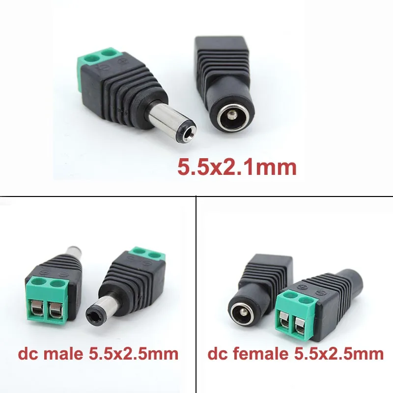 

5.5mm x 2.1mm 2.5mm Female Male DC Connector Power Plug Adapter for 5050 3528 5060 Single Color LED Strip CCTV Tuning Fork H2