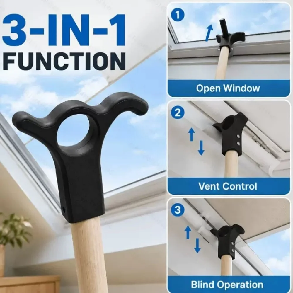 3-in-1 Skylight Opener Hook Head 24mm Broom Handle Adapter Roof Window Hook Screw Fixed Vent Blind Control Accessory