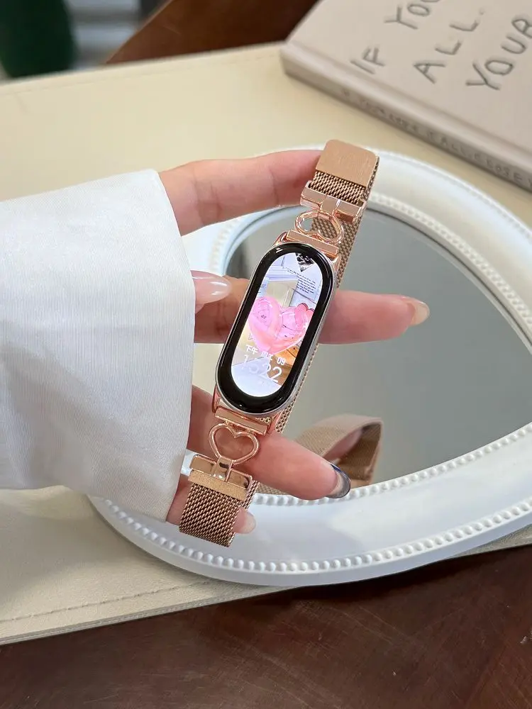 

Love Shaped Milanese Strap for Xiaomi Mi Band 10 9 8 Bracelet Metal Mesh Wristband Magnetic Clasp Correa for Mi Band 8 9 Pro