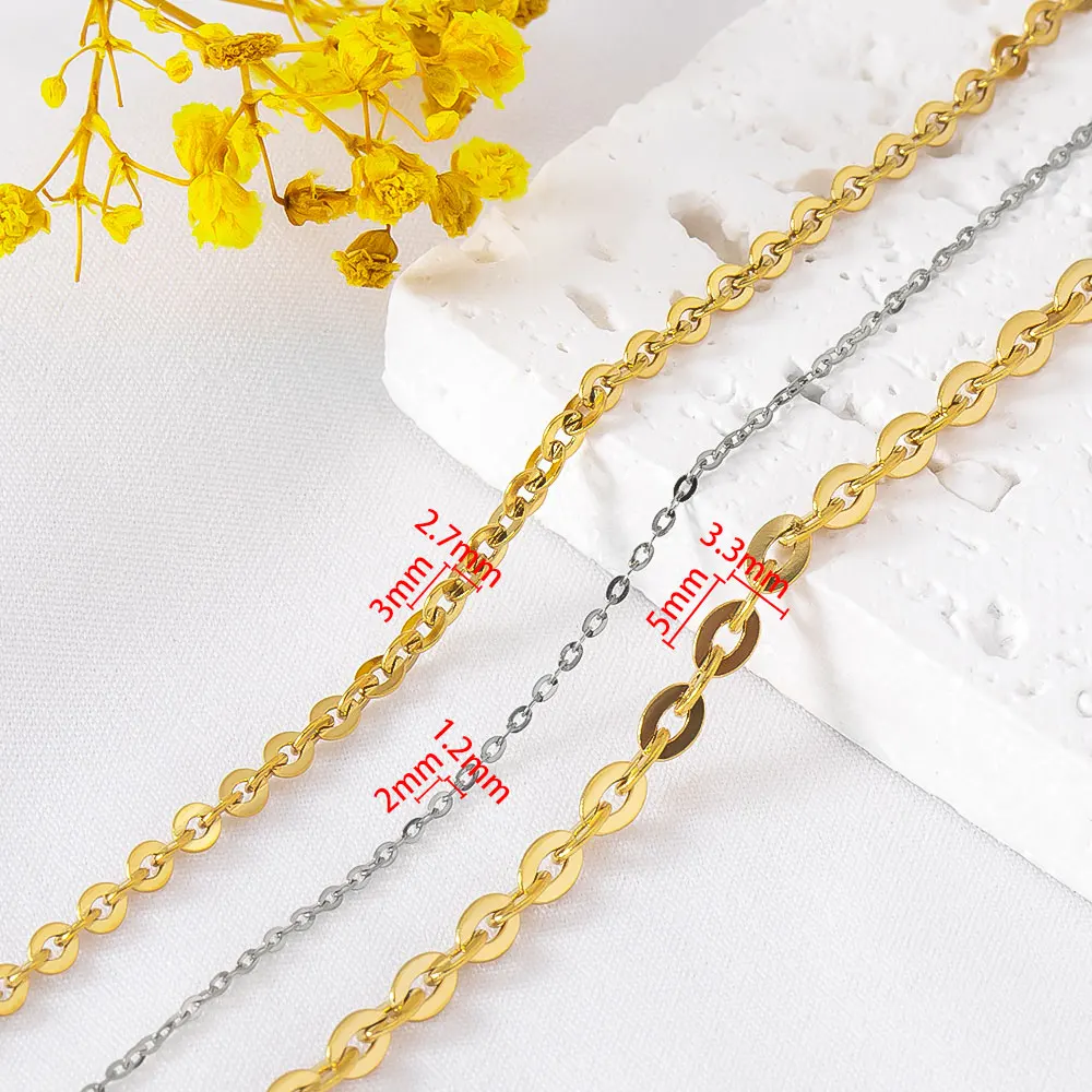 0.5M 1M 304 Stainless Steel 2-5mm Oval Disc Chains PVD Gold Plated Chains for DIY Jewelry Making Necklace Bracelet Supplies Bulk
