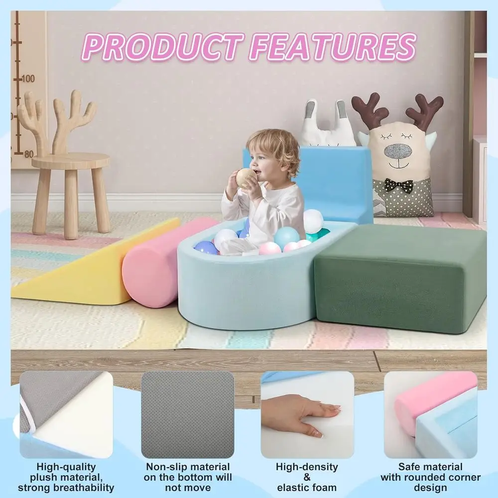 Kit da arrampicata in schiuma per neonati: set da gioco per bambini da 5 pezzi con pozzo per divertimento in interni