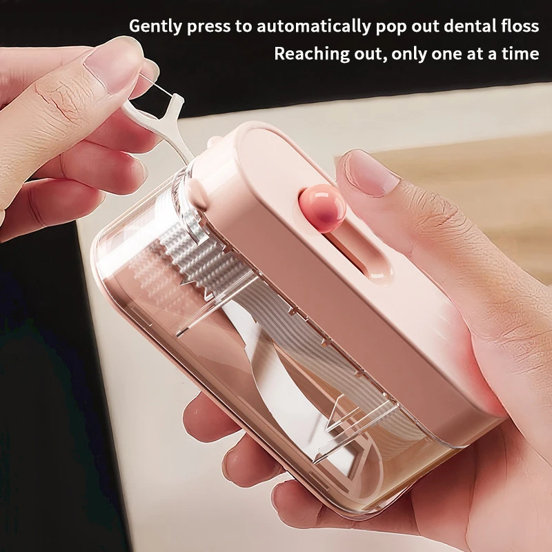 

Portable Floss Dispenser Includes 10Pcs Floss Automatic Ejectable Floss Organiser Disposable Flossing Sticks Oral Care Press-on