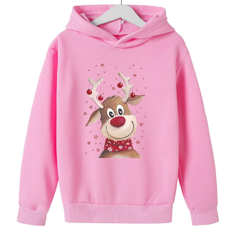 Christmas Deer Children\'s Hoodie Hoodies Pullover Boys and Girls Outdoor Sports Leisure Autumn and Winter Fleece Kids Clothes