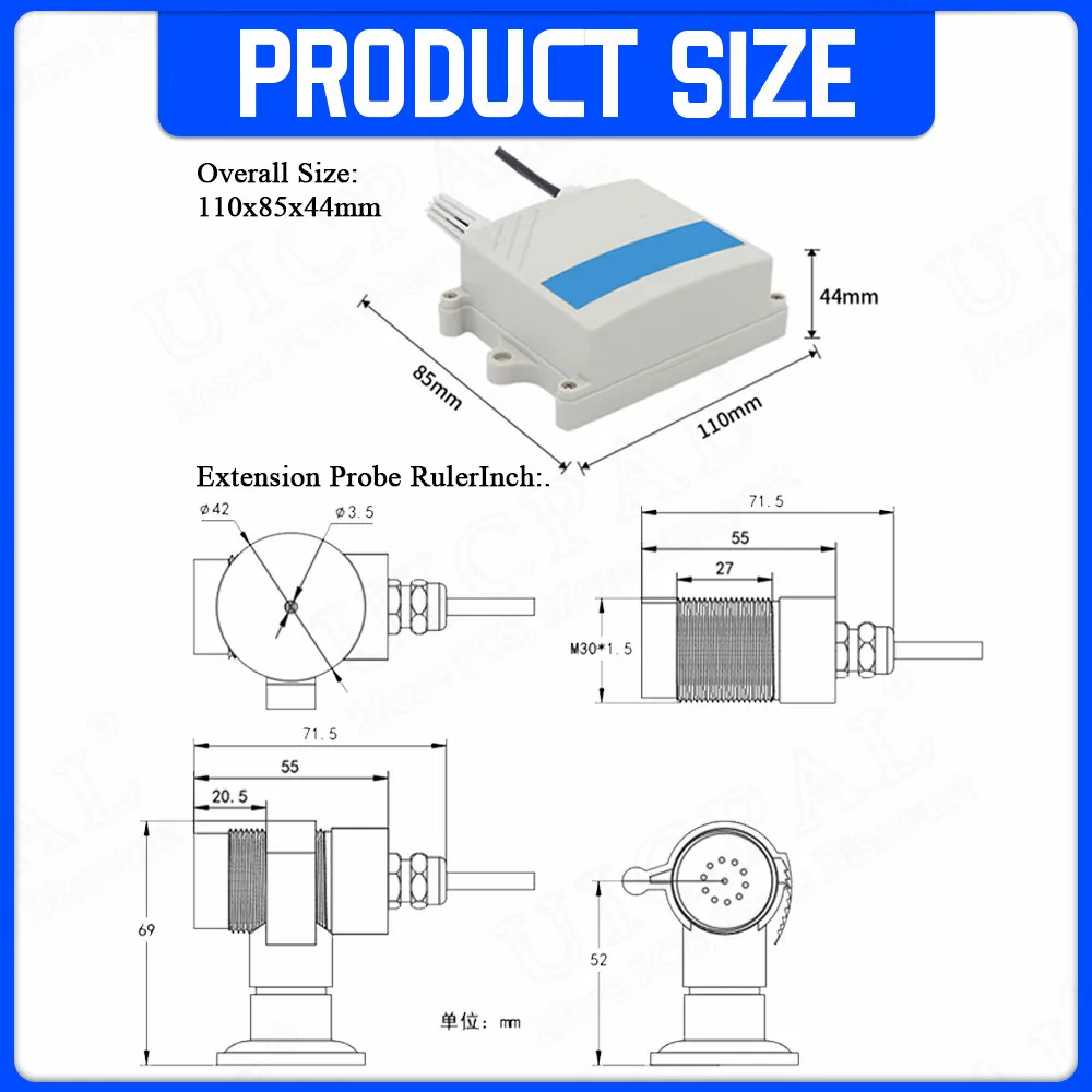 Ozone Detector Sensor Module O3 Gas High Precision ModBus RTU RS485 4-20mA Ozones Concentration Detection Transmitter 1000ppm