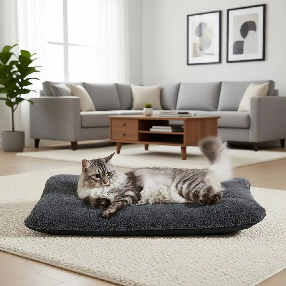 

Самонагревающийся коврик для кошек 29 x 19 дюймов, термомат для домашних животных для использования в помещении и на улице, двойное наполнение, с моющимся съемным чехлом