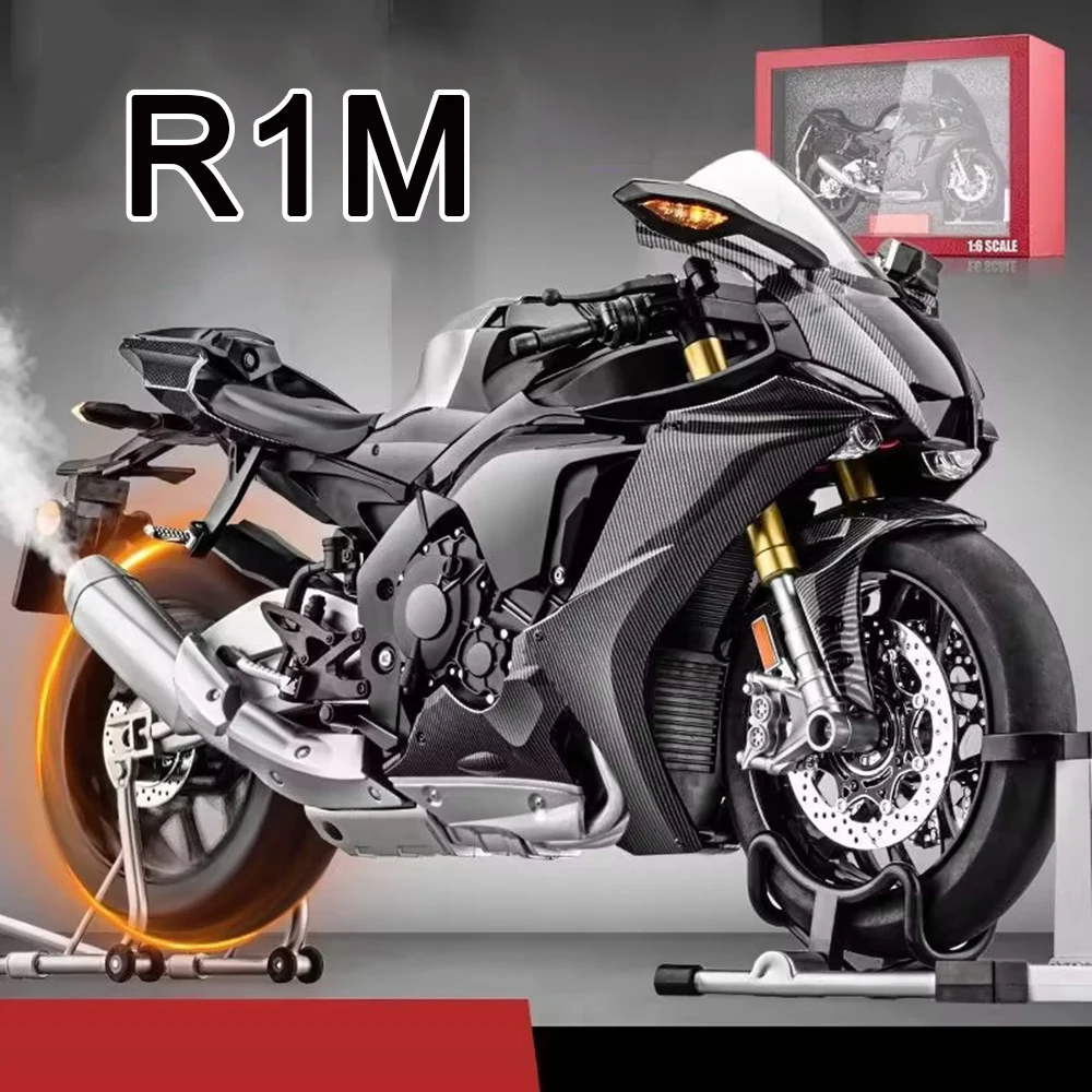 

1:6 Scale Alloy Diecast R1M Motorcycles Toys Models Cars Rubber Tires Vehicles Light Sound Miniature Motorcycle Birthday Gifts