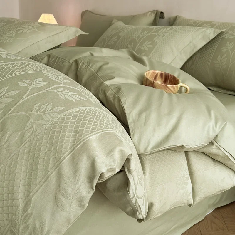 Grade A 60S 100% Long Staple Cotton Satin Jacquard Bedding Set Duvet Cover Flat Sheet Pillowcases 3 Or 4 Pcs For Dorm Home Use