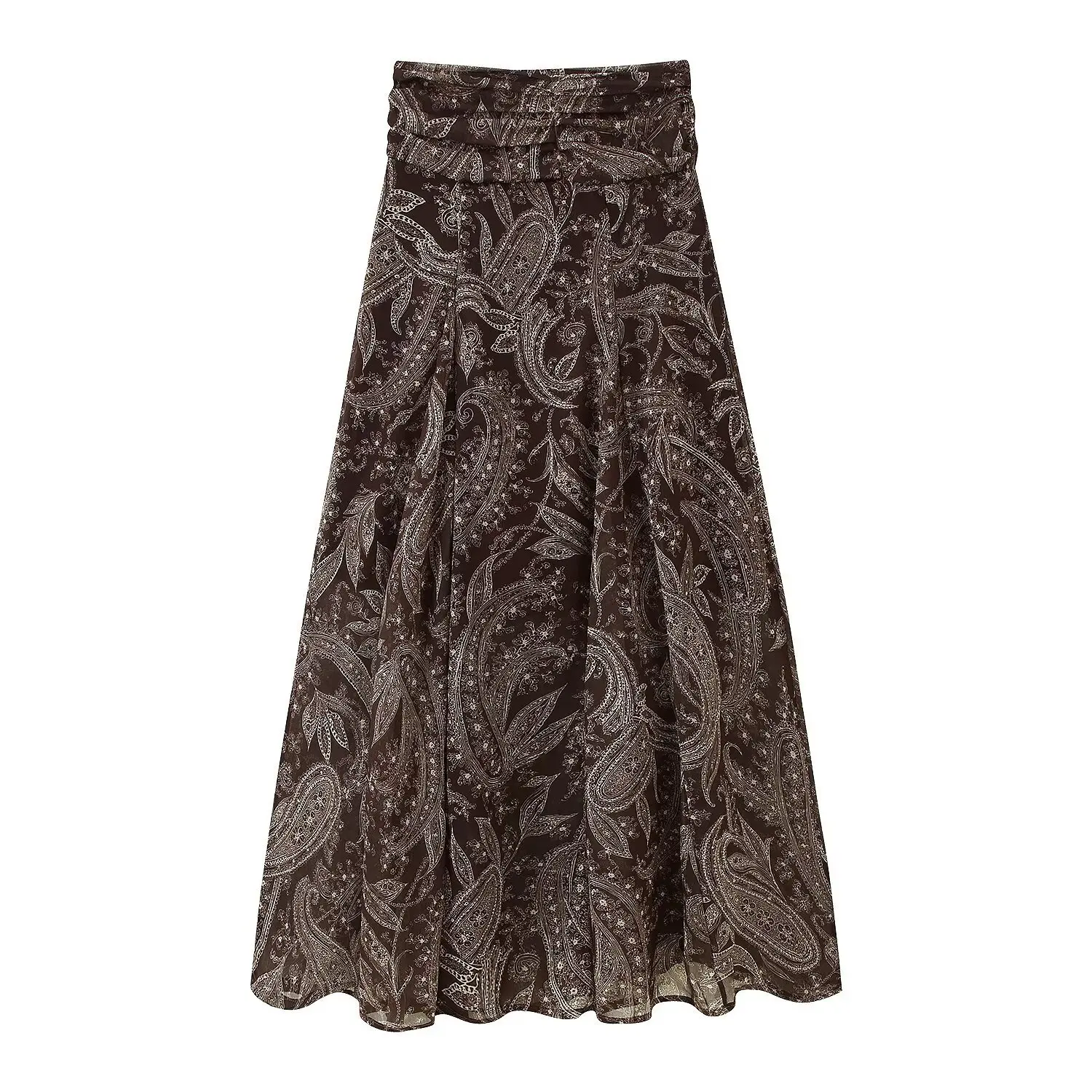 

Woman Street Style Slim Midi Skirts 2025 Elegant Women Printed Skirt High Waist Pleated Side Zipper Vintage Skirts Mujer