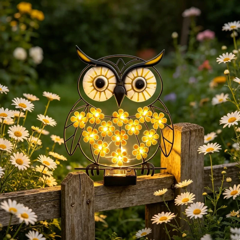 Owl Solar Outdoor Wall Lights, Metal Weatherproof LED Lamp Auto On Off, Garden Decor Light for Yard Fence Patio Pathway Balcony