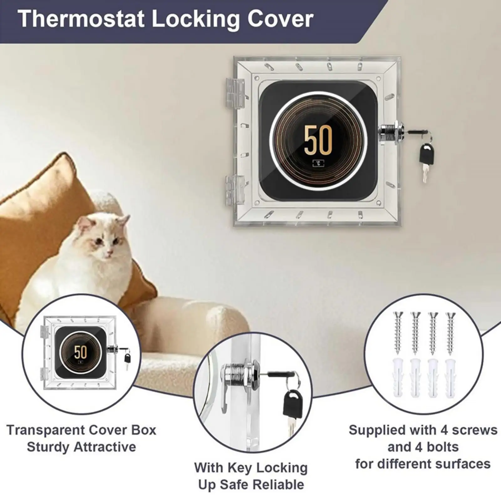 Thermostat Lock Box Wall Mounted Thermostat Cover for School Home Store