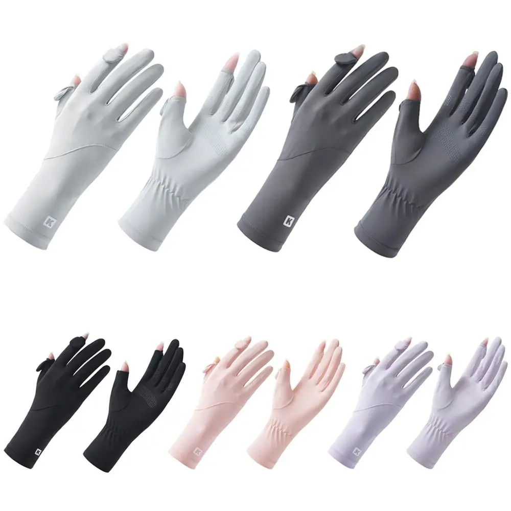 Fashion Thin Sunscreen Gloves Elastic Ice Silk Anti-UV Mittens Slip Resistant Touch Screen Sun Protection Gloves Women Girls