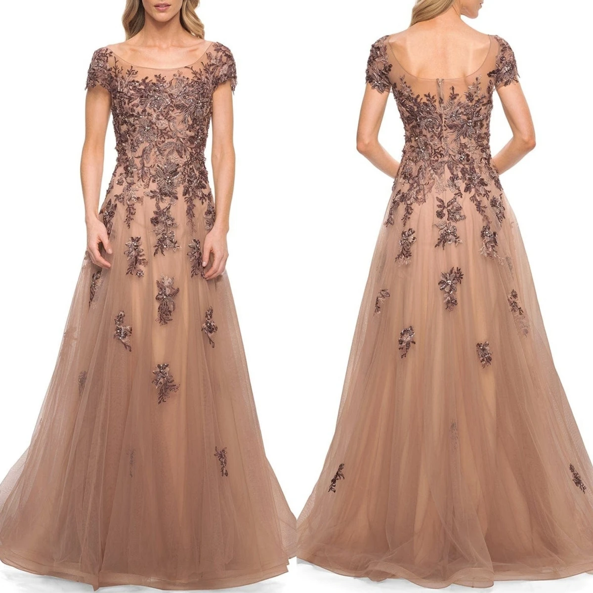 Beaded Floral Lace A-line Evening Dress Mother Of The Bride Dresses Cap Sleeve Tulle Wedding Guest Party Gown For Women