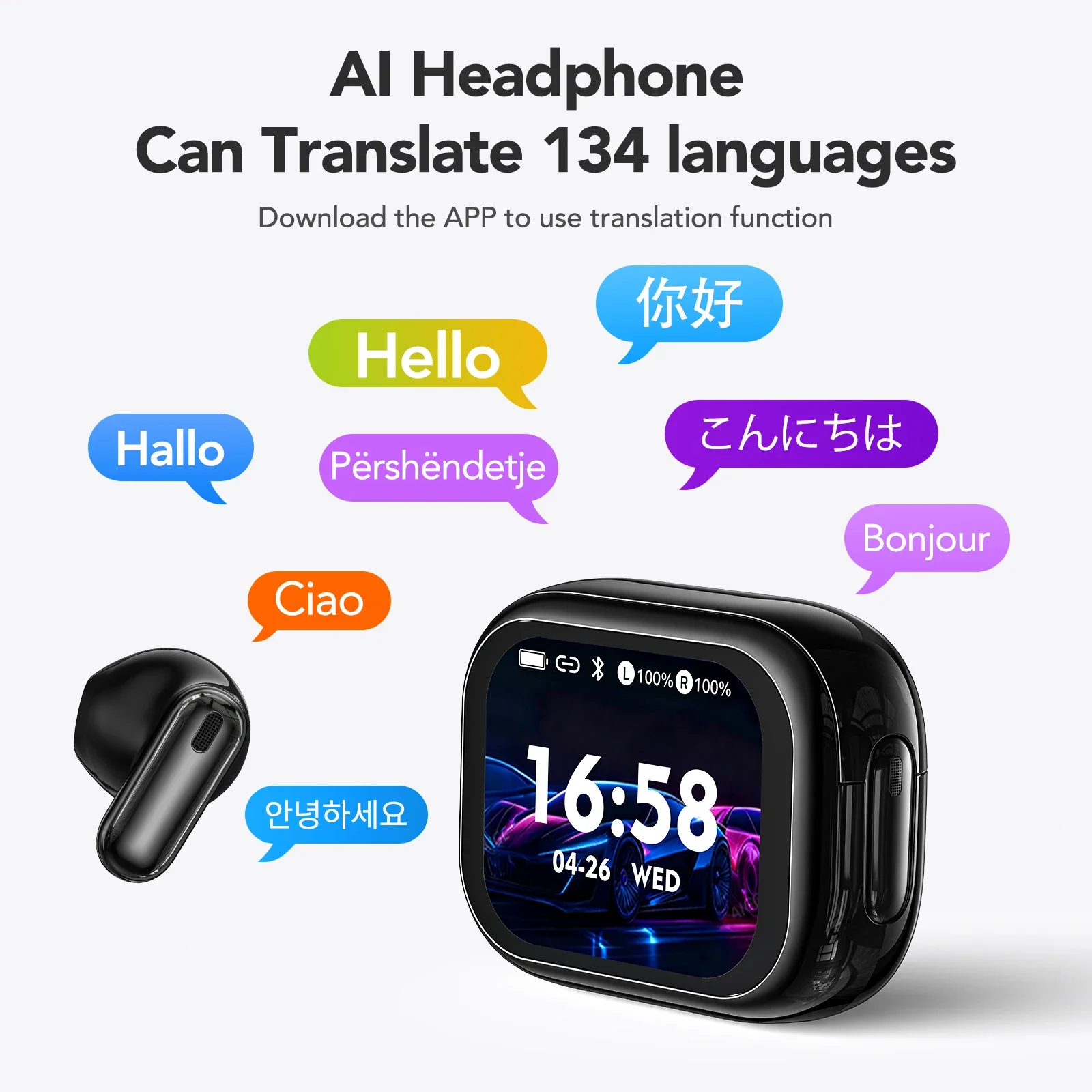 HTC NE68 Bluetooth Earphones LED Touchscreen TWS In-Ear Wireless Headphones Long-Life AI Translator Earbuds with Mic