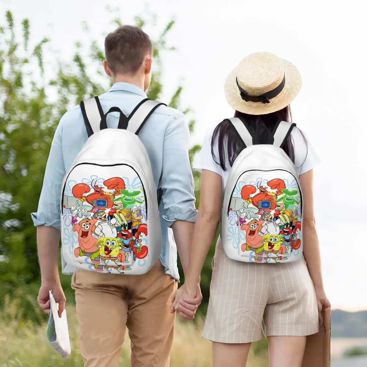 For School Squarepants Group Shot Gangs All Here Retro Washable High Street SpongeBob Book Pack Teenager Daypack Birthday Gift