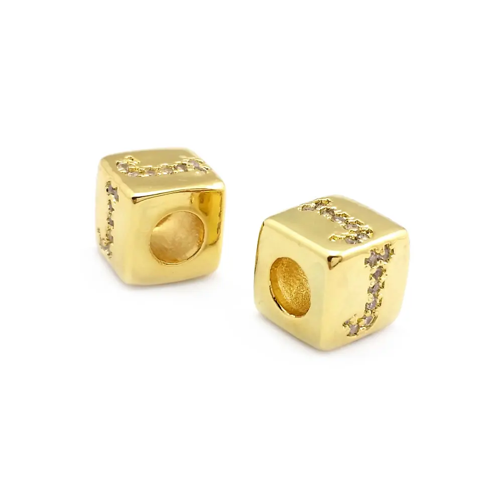 6PCS 8x8MM Hole 4MM 24K Gold Color Brass and Zircon Cube English Letter Large Hole Beads Bracelets Spacer Beads Jewelry Making