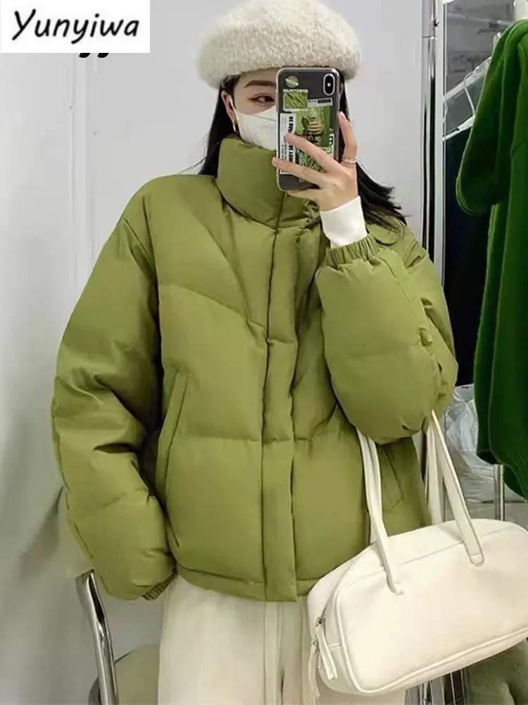 

Winter Jacket Women Jacket Green Cropped Coat Thicken Parkas Cotton Padded Zipper Global wear Fashion Clothes