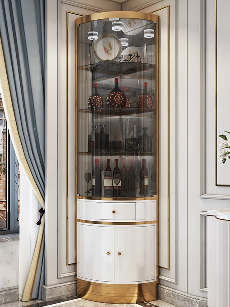 Country garden wine cabinet wall living room stainless steel light luxury glass cabinet modern triangle corner cabinet