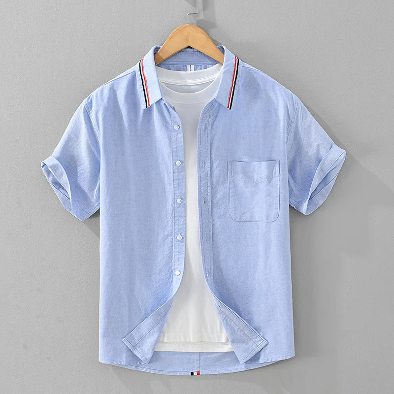 

Летняя хлопковая рубашка с короткими рукавами и нагрудным карманом, мужская модная повседневная свободная рубашка на пуговицах с художественным плетением и цветными блоками