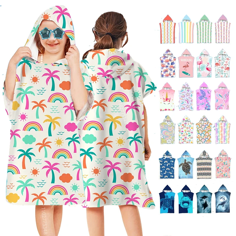 

Пляжное полотенце для мальчиков и девочек, банное полотенце с капюшоном, полотенце для бассейна для малышей с капюшоном, впитывающий пот халат из микрофибры