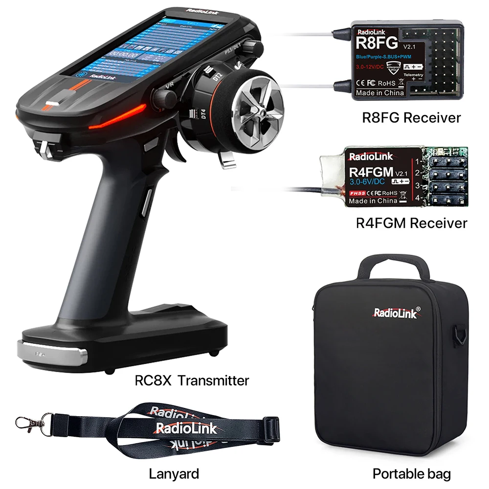 Radiolink RC8X 8CH 2.4G RC Transmitter and R8FG R4FGM Gyro Receiver 4.3inch IPS Touch Screen RC Remote Radio Controller