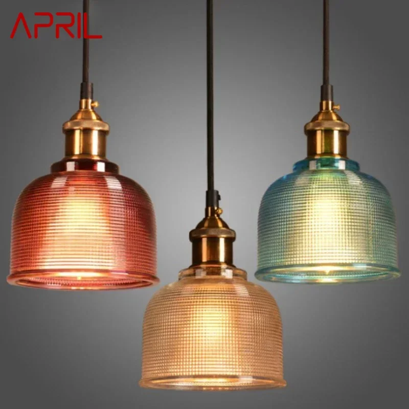 

APRIL Nordic Brass Pendent lamp Modern Bedroom Bedside lamp Color Glass LED Restaurant Bar Aisle Chandelier