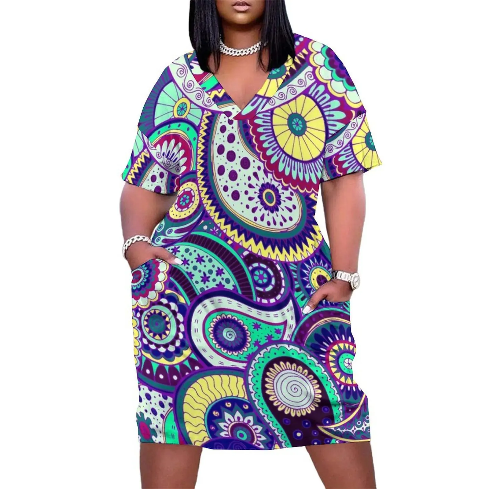 

Colorful Paisley Hippie Art Loose Pocket Dress Dresses gala party dresses woman beach outfits for women