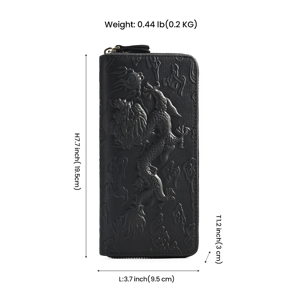 JOYIR Men Genuine Leather Wallet Zipper Coin Pocket Purse for Male Retro Long Wallets Cash Credit Card Holder Money Case