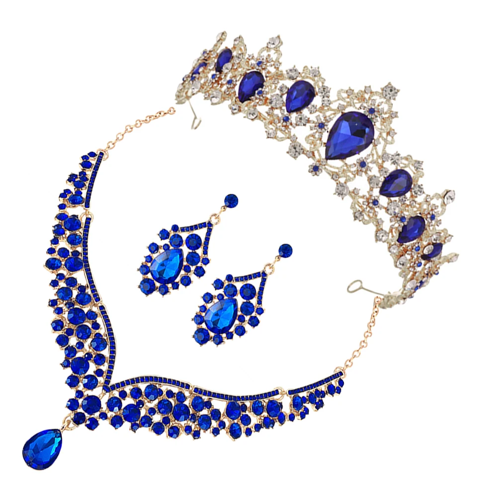 

1 set Crown Headband Necklace Earrings Set Rhinestone Jewelry Girls Wedding Birthday Banquet Party Accessories Elegant Design