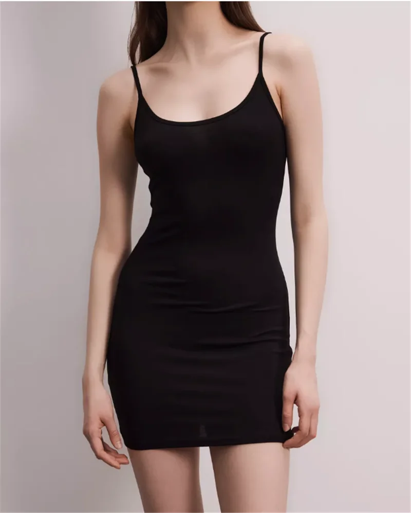 Sexy Spaghetti Strap Mini Dress 2024 Summer Solid Color Bodycon Women Underdress Sleeveless Backles Basic Camisoles Dropship