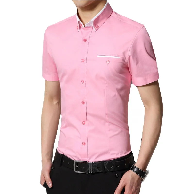

Мужские Slim Fit ort Sve irt Wedding Mossmen Formal Pink Summer Faionable Ci Sle f Sve Button Detail