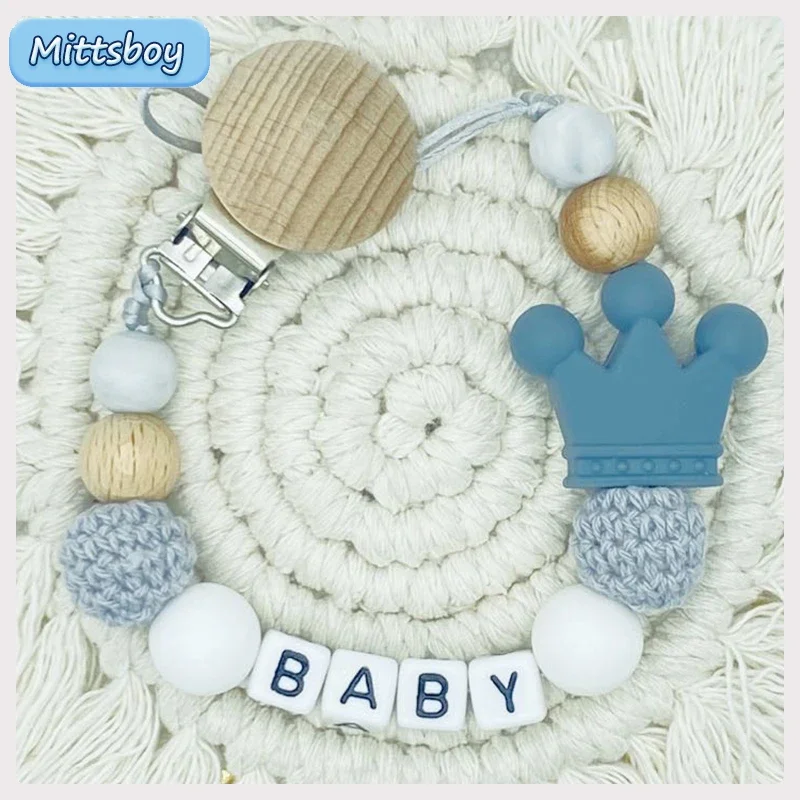 Free Personalized Name Handmade Silicone Baby Wooden Dummy Pacifier Clip Safe Teething Chain Teether Pacifier Chain Holder Chain