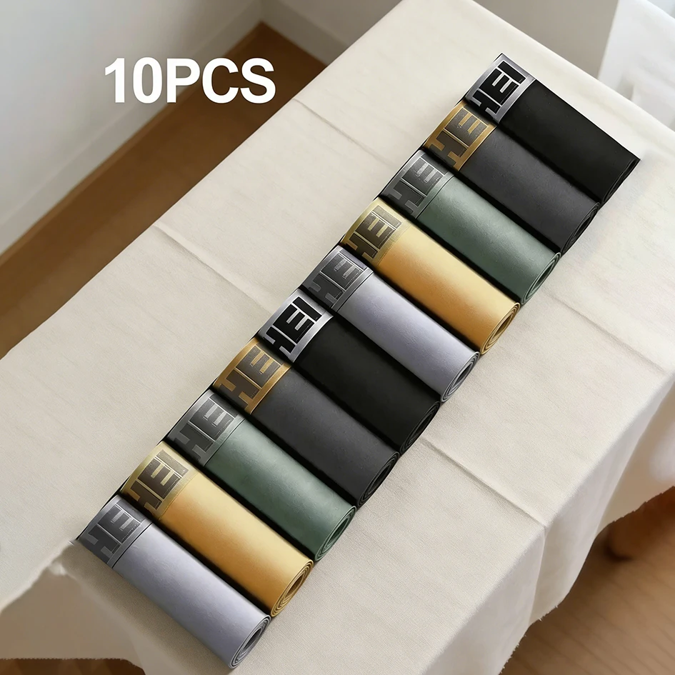 10 Pcs Men Underwear Quick Drying Stretchy Boxer Fshion Boy's Underwear Casual Sports Underpant High Stretch Trendy Panties
