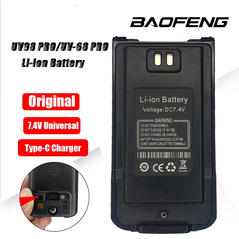 BAFOENG UV-98 PRO baterai Li-ion asli mendukung pengisian daya tipe-c kompatibel dengan UV-68PRO UV-S22PRO Walkie Talkie tahan air