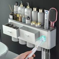 Wall-mounted Toothbrush Storage Holder Toothpaste Squeezer Punch-free Bathroom Storage Containers With Cup Toothpaste Dispenser