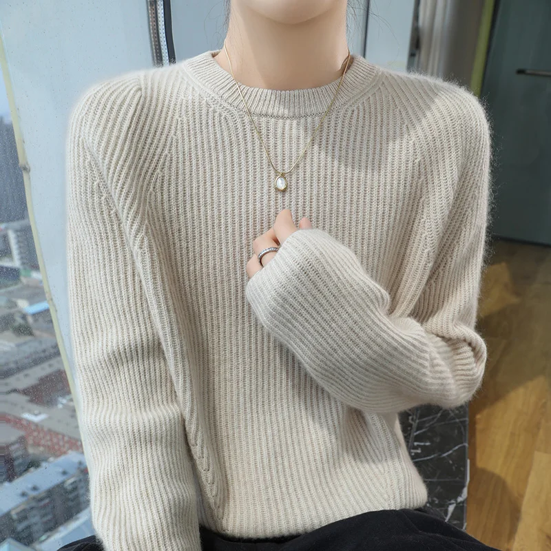 2024 New Women's Sweater 100% Pure Cashmere Women's Knitted Hoodie Long Sleeve Solid Color Korean Edition Warm Cashmere Sweater