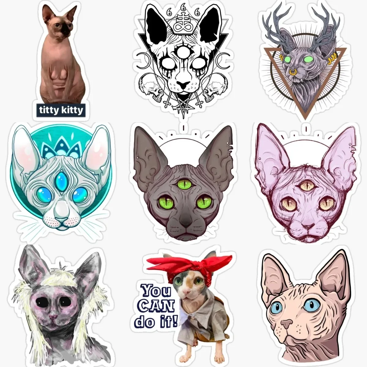 

Third Eye Sphynx Cat Cthulhu Creative Personalized PVC Stickers Accessories for Decorate Car Van Wall Room Fridge Table Off-road