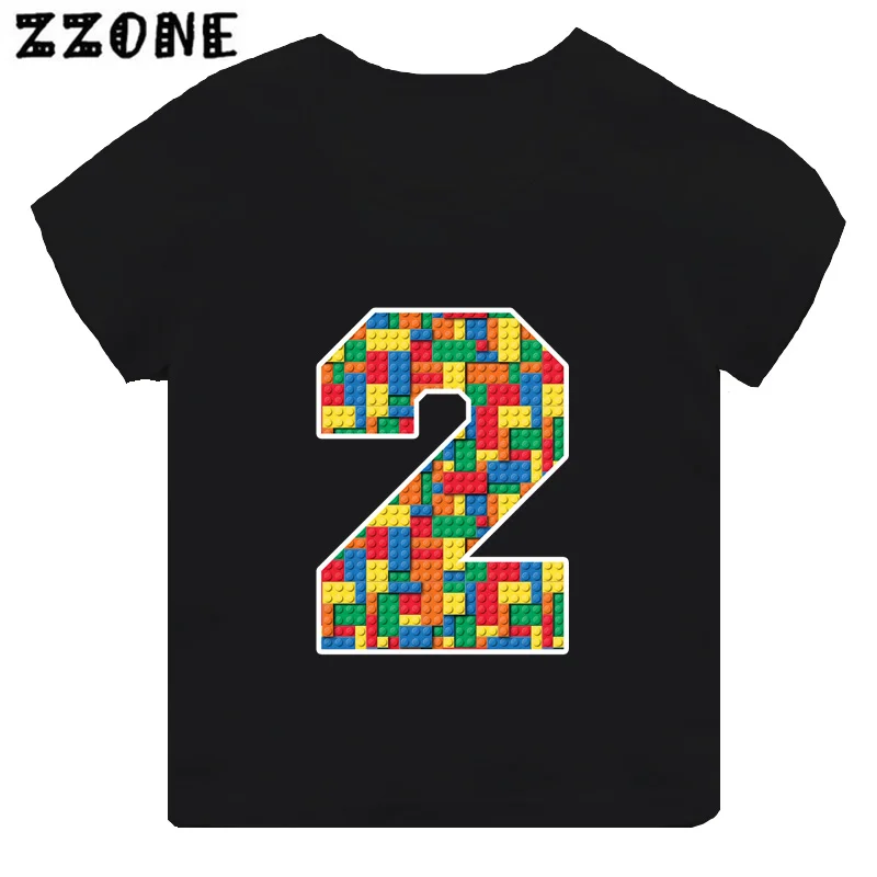 Building Blocks Bricks Number Bow Print Cartoon Boys Clothes 1 2 3 4 5 6 7 8 9 Years Birthday Kids T shirt Baby Girls T-Shirts