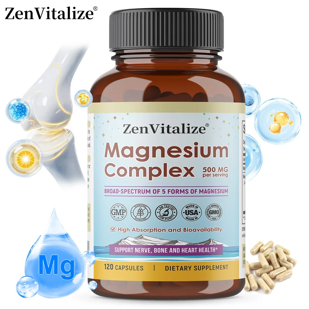 

Magnesium Complex 500MG - Magtein, Glycinate, Malate Supplement,Brain Health, Memory, Focus, Sleep, Calm,Non-GMO