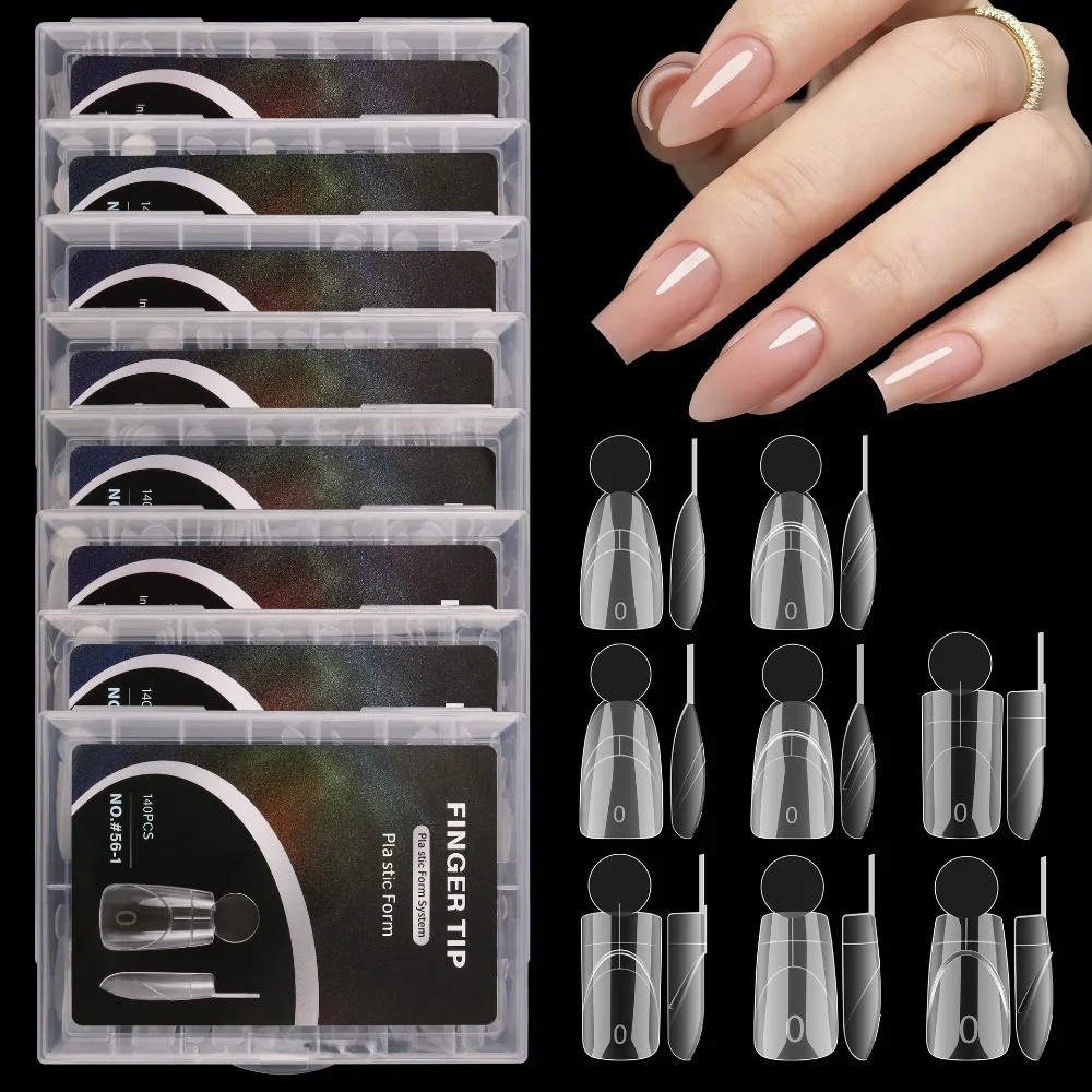 140PCS Matte Surface French Nail Dual Forms with Inner French Line 14 Sizes Acrylic Nail Art Mold Quick Extension Reusable
