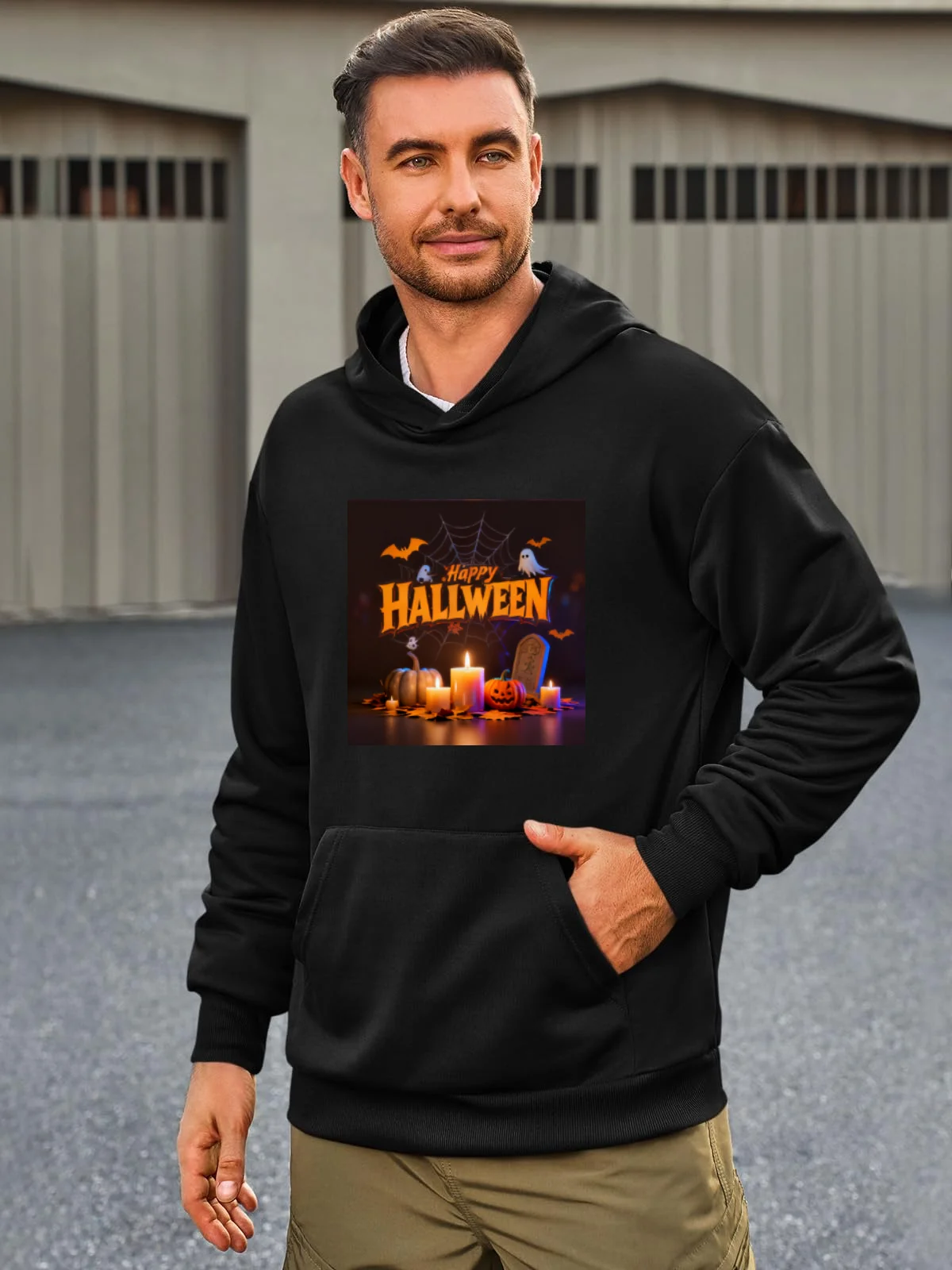

Men's Trendy Pullover Hoodie - Halloween-Inspired Art Print Sweatshirt, A Fashion-Forward Choice for Street Style Fans